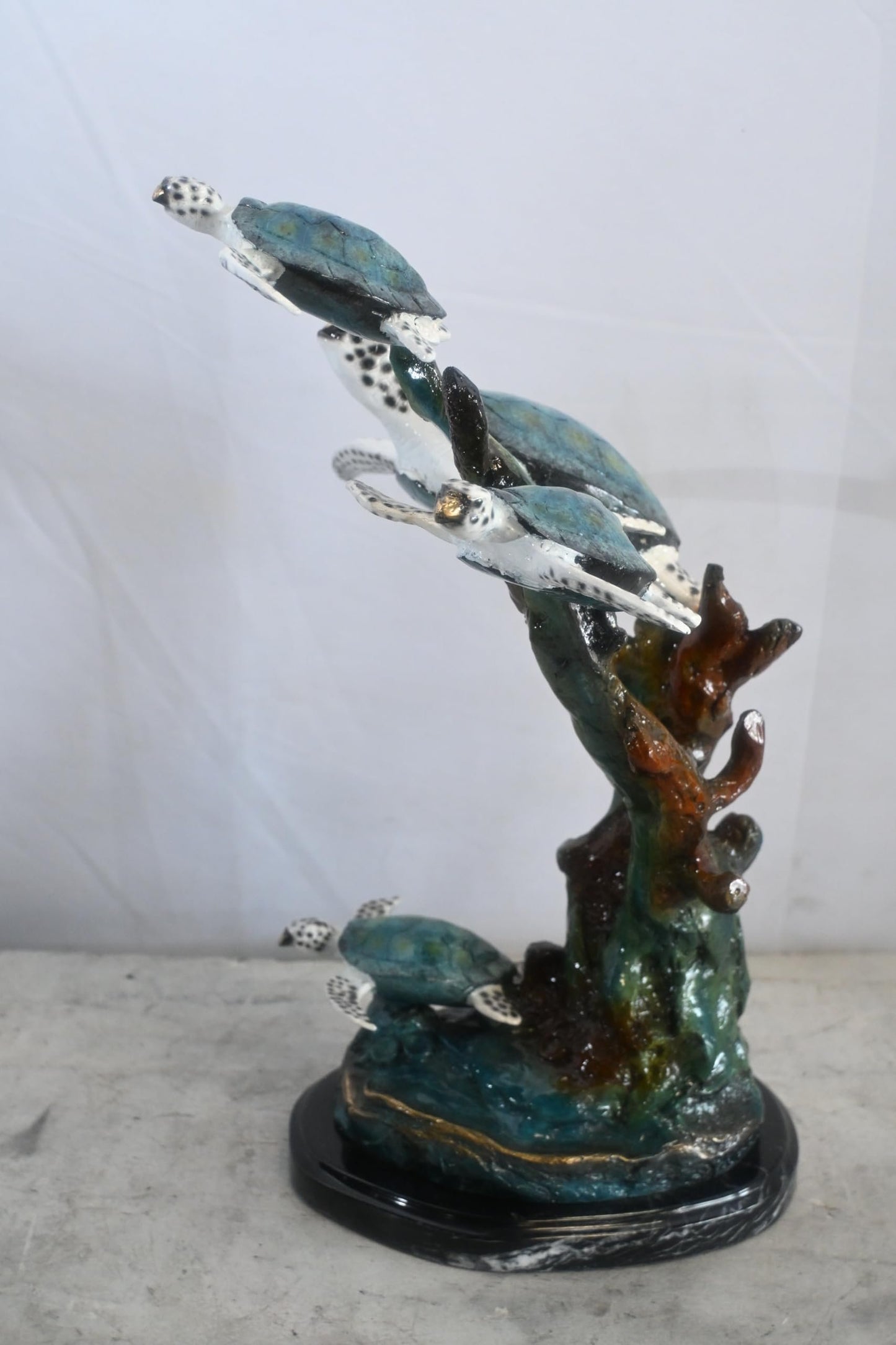 Four Sea Turtles Bronze Sculpture Coral Branch Scene 18"x11"x24"H