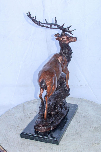 Bronze Statue of Deer Walking on Rocks, Elegant Wildlife Decor 15" x 7" x 21"H