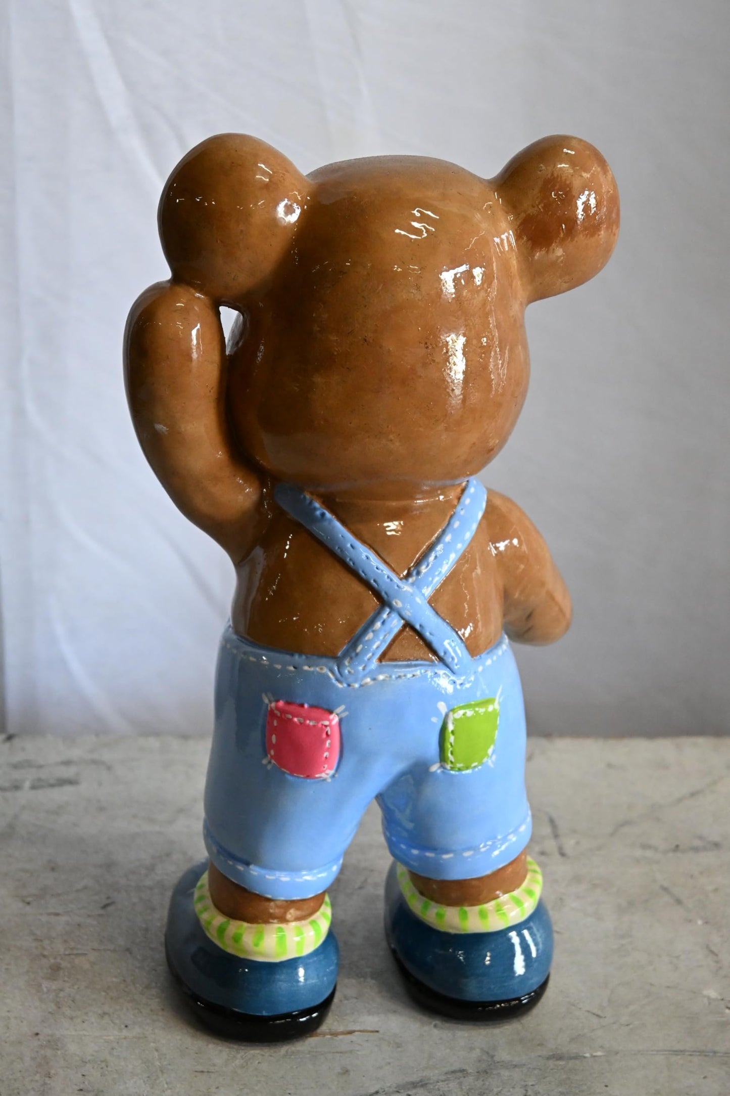 Teddy Bear Ceramic Figurine Overalls Shoes Andres Mendez 8"x5"x15"H
