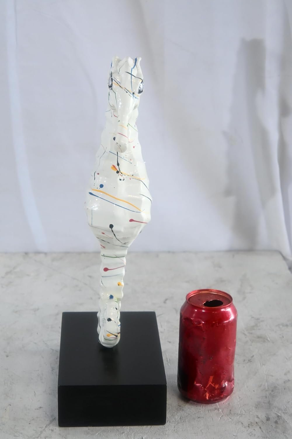 White Splatter Seahorse Sculpture Painted Aluminum Decor 6"x4"x16"H