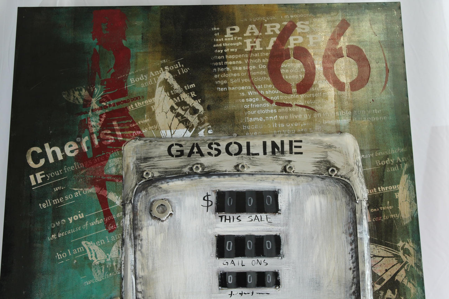 NIFAO Route 66 Gas Pump 3D Metal Wall Art Painting Raised Design 40" x 2" x 79"H