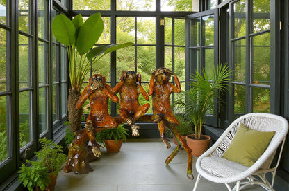 Three wise monkeys on a tree branch bronze statue - Size: 27"L x 11"W x 18"H.