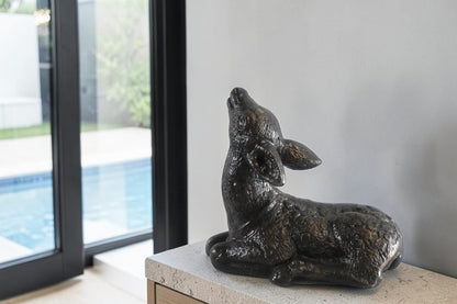 Cast Aluminum Resting Fawn Statue Bronze Finish Yard Art 12"x5"x12"H