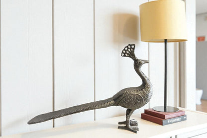 Elegant Aluminum Peacock Statue, Graceful Home Decor 33" x 7" x 20"H