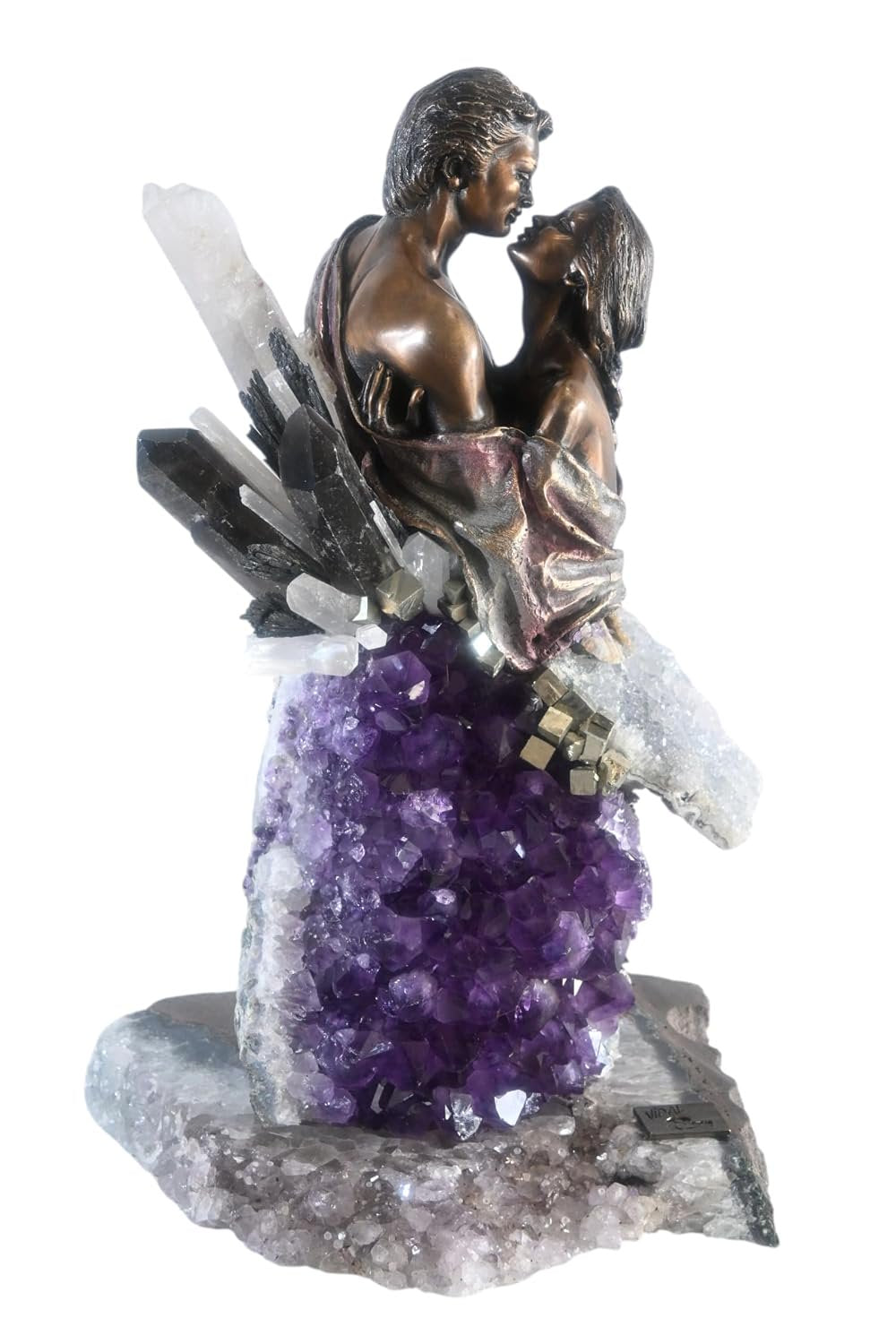 Manel Vidal The Kiss Bronze Lovers Amethyst Quartz Ebano 11"x11"x18"H