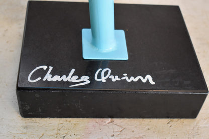 Modern Light Blue Lively Frog on Branch Resin Statue 10" x 8" x 28"H