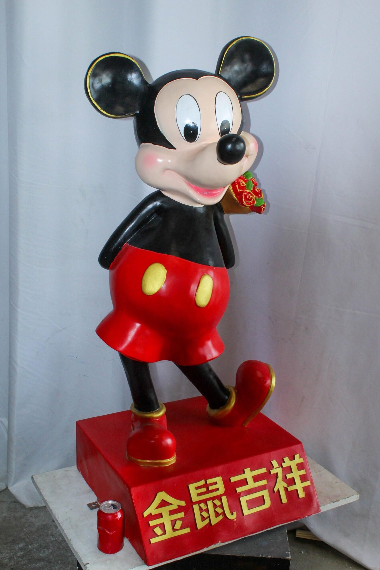 Large Cartoon Girl Character Holding Gold Bowl Statue 21" x 21" x 47"H