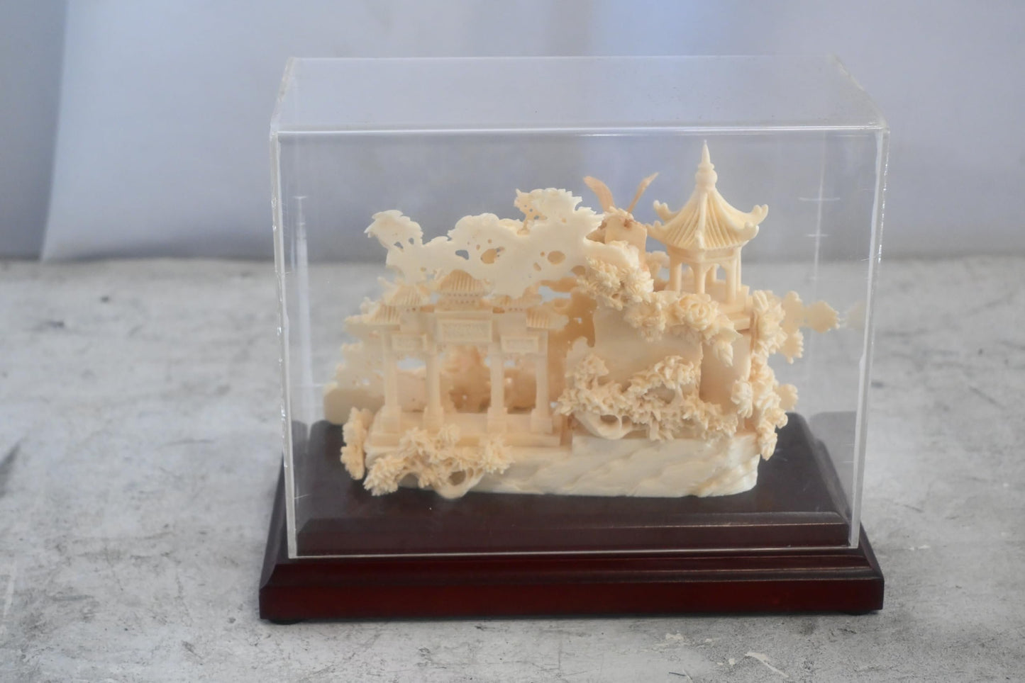 Carved Resin Galloping Horses Chinese Garden in Case 8"x4"x7"H
