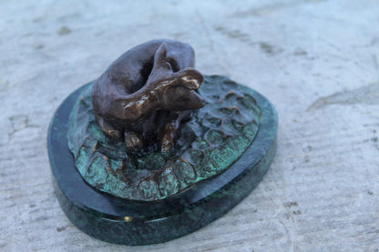 Deer Lazy Days, Small Bronze Statue Signed by Robert Beeler 6" x 7" x 3"H