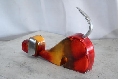Stretching Dog Sculpture Painted Wood with Aluminum Ears 2"x14"x10"H