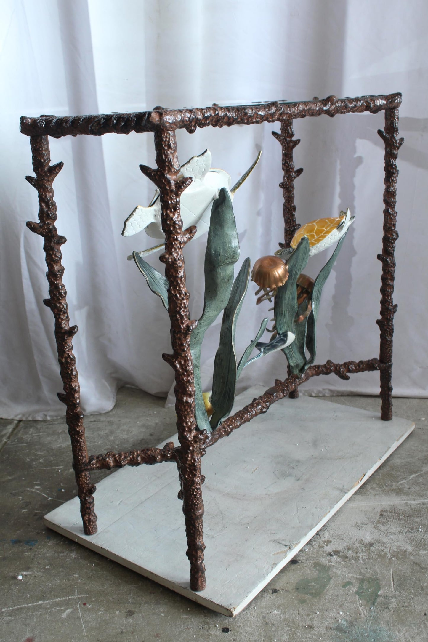 NIFAO Aluminum Sea Turtle Console Table Base Coastal Art 34" x 15" x 33"H