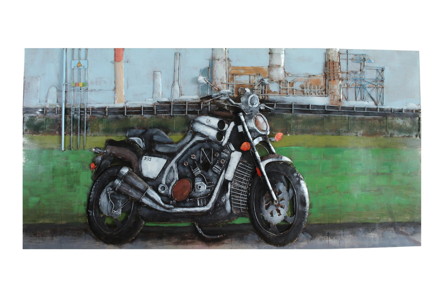 NIFAO Motorcycle Wall Art Handmade Metal Painting with 3D Raised Parts 79" x 2" x 40"H