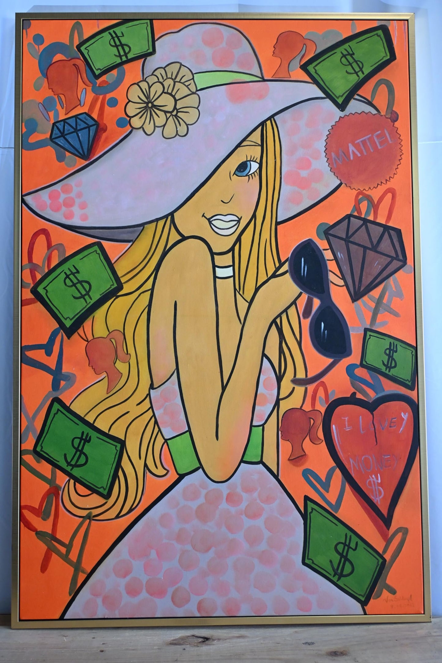 Monique Pop Art Canvas Painting Framed Fashion Woman Art 61"x41"