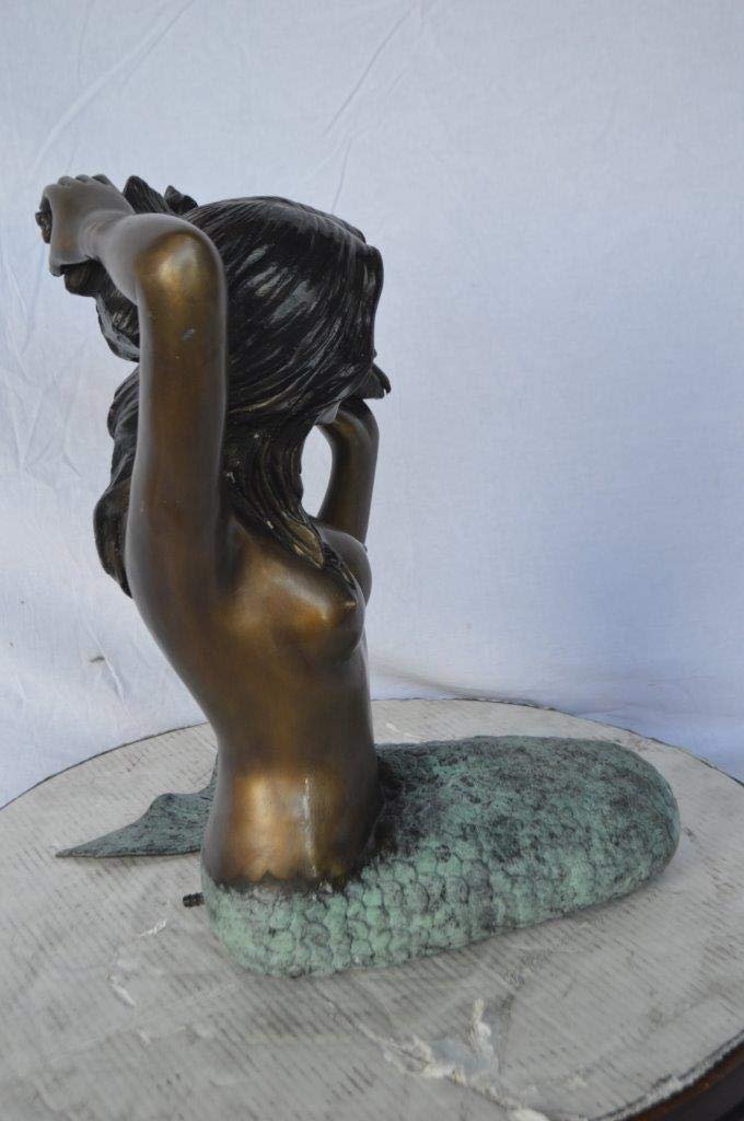 Mermaid with Conch  shell bronze statue -  Size: 16"L x 17"W x 21"H.