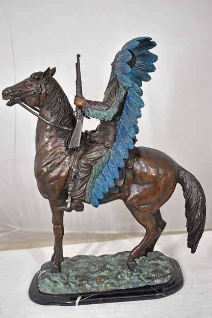 Indian man on his horse Bronze Statue Size: 18" x 8" x 23"H