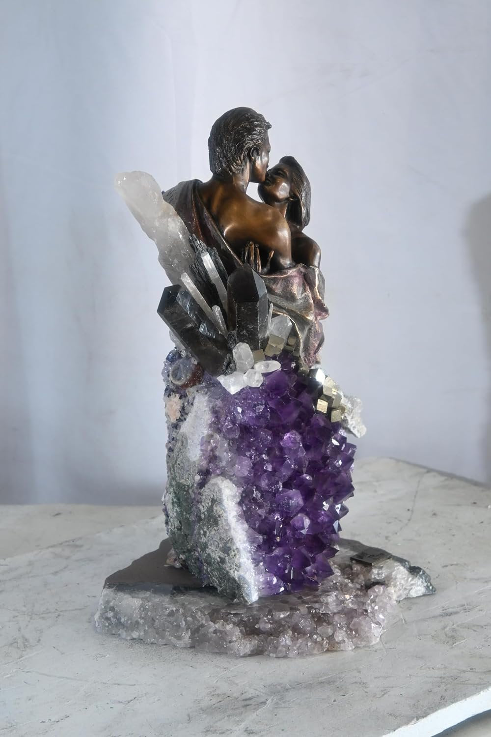 Manel Vidal The Kiss Bronze Lovers Amethyst Quartz Ebano 11"x11"x18"H