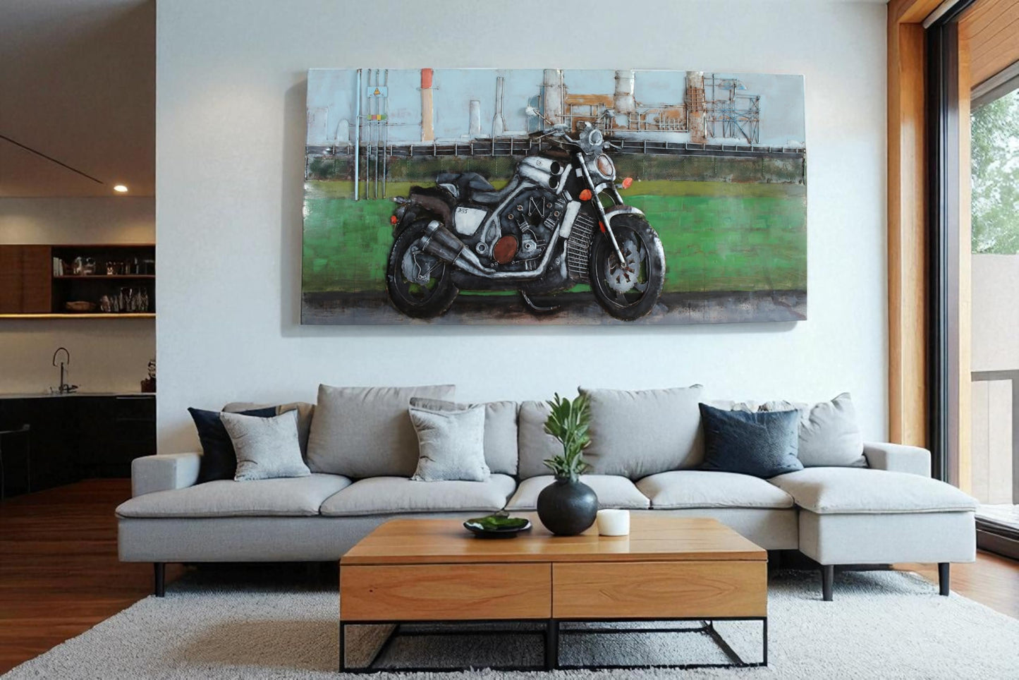 NIFAO Motorcycle Wall Art Handmade Metal Painting with 3D Raised Parts 79" x 2" x 40"H