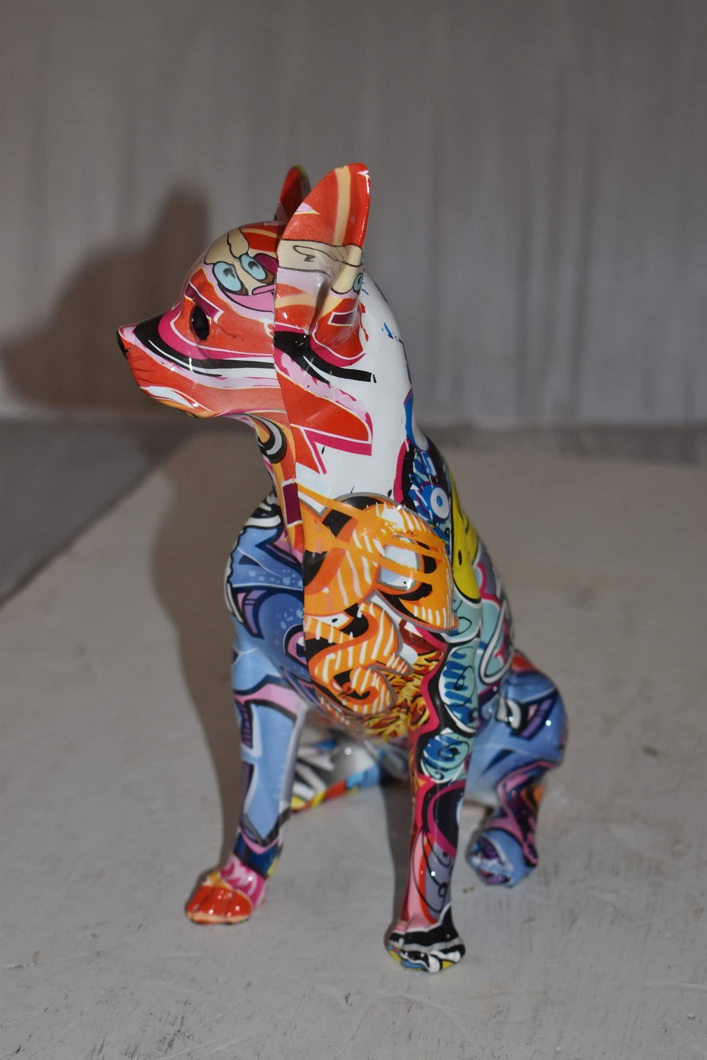 Modern Art Graffiti Sitting Chihuahua Statue Made of Resin Size: 8" x 5" x 10"H