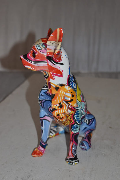 Modern Art Graffiti Sitting Chihuahua Statue Made of Resin Size: 8" x 5" x 10"H