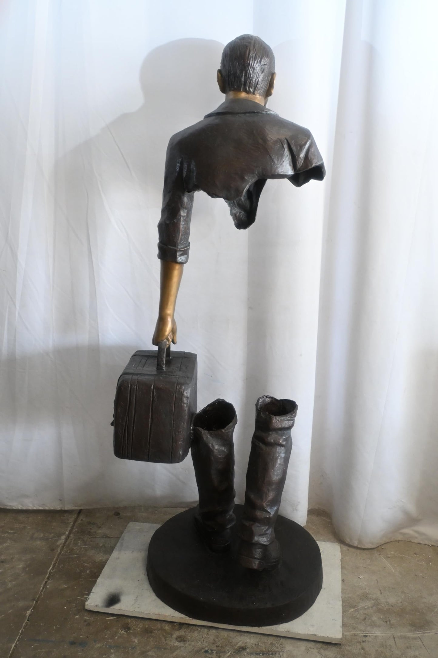 Bronze Salesman Statue with Suitcase Abstract Figurine 24"x27"x71"H