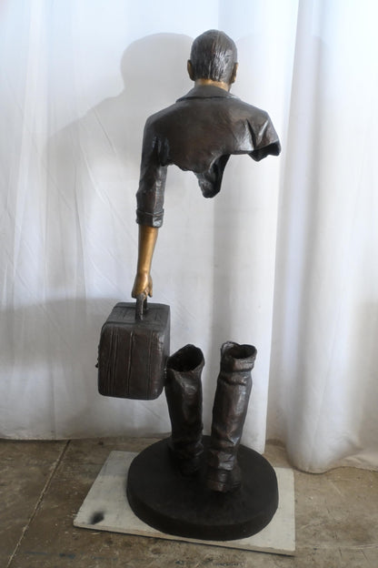 Bronze Salesman Statue with Suitcase Abstract Figurine 24"x27"x71"H