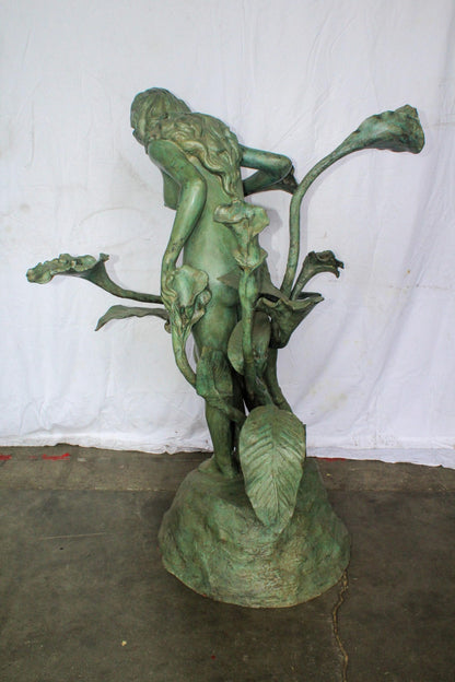 Nude Art Girl Standing by the Garden Life Size Bronze Fountain 44" x 44" x 64"H