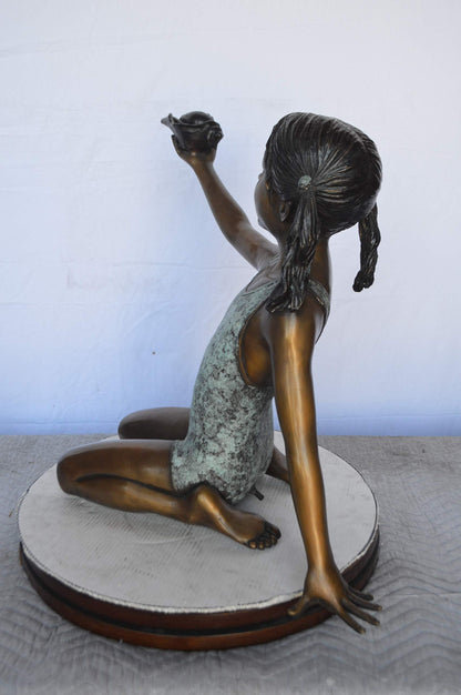 Sitting Girl Holding Shell Bronze Statue Fountain -  Size: 32"L x 22"W x 25"H.