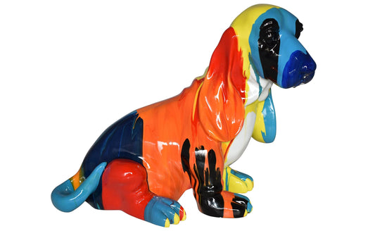 Modern Paint Drops Basset Hound Dog Statue Made of Resin Size: 16" x 8" x 13"H