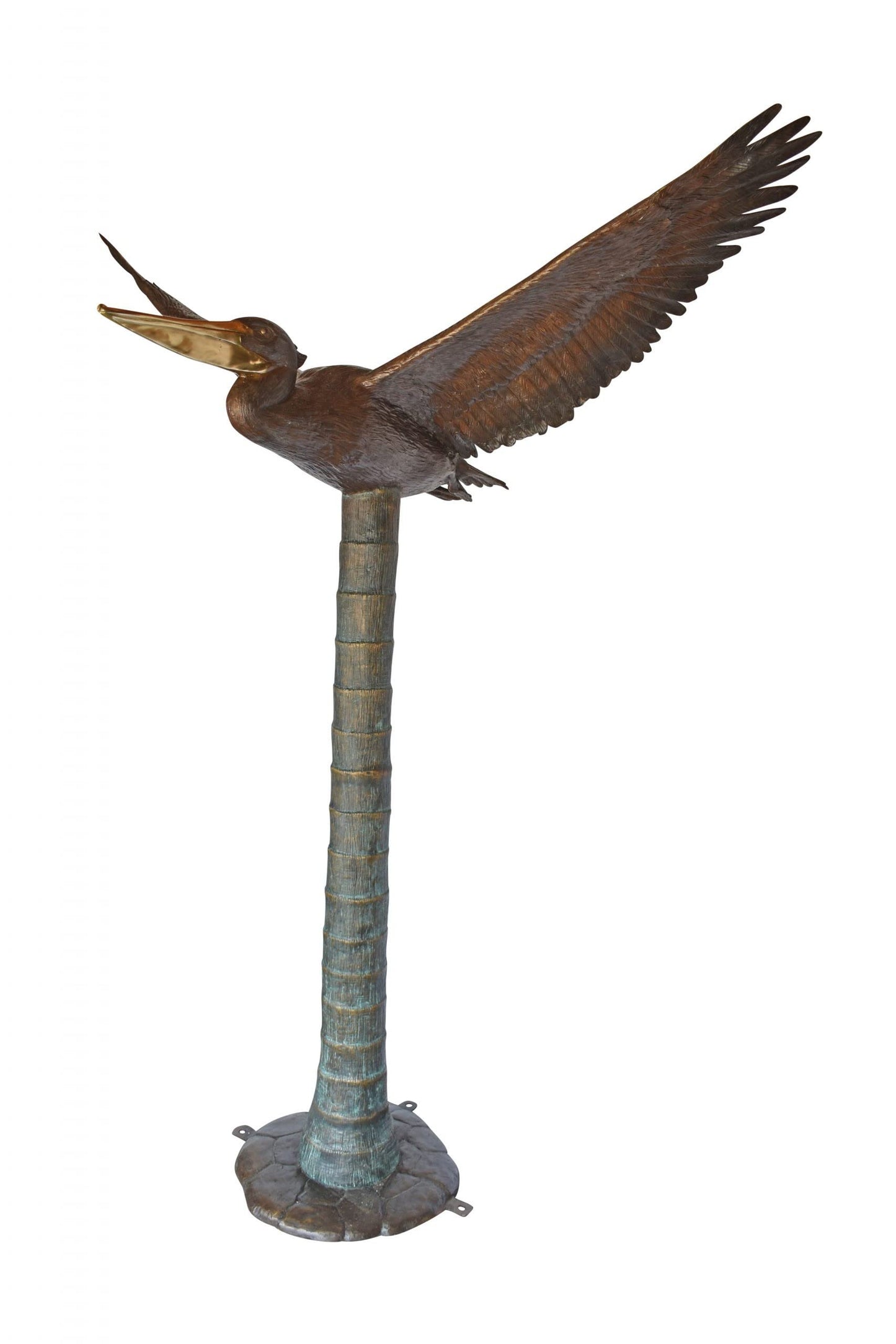 Life Size Pelican on a Three Bronze Statue - Size: 55"L x 46"W x 60"H.