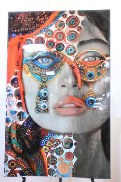 Mosaic Evil Eye Mixed Media Resin Covered Canvas 40"x64"