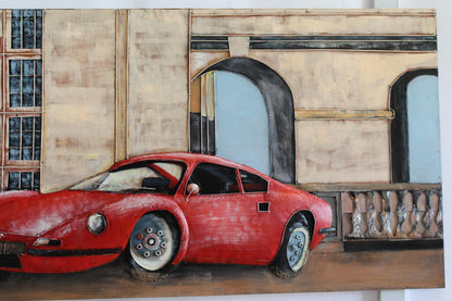 NIFAO Ferrari Dino Inspired Red Sports Car 3D Metal Wall Art 79" x 2" x 40"H