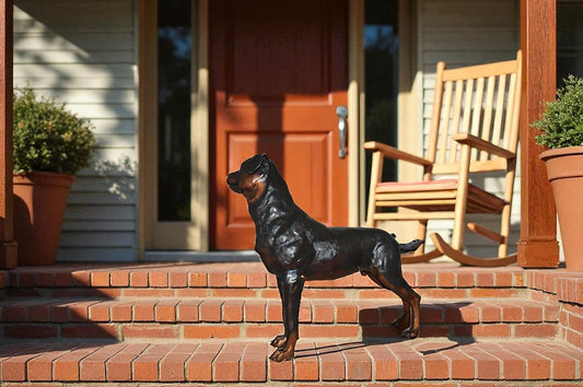 Rottweiler Dog Bronze Statue -  Size: 44"L x 10"W x 36"H.