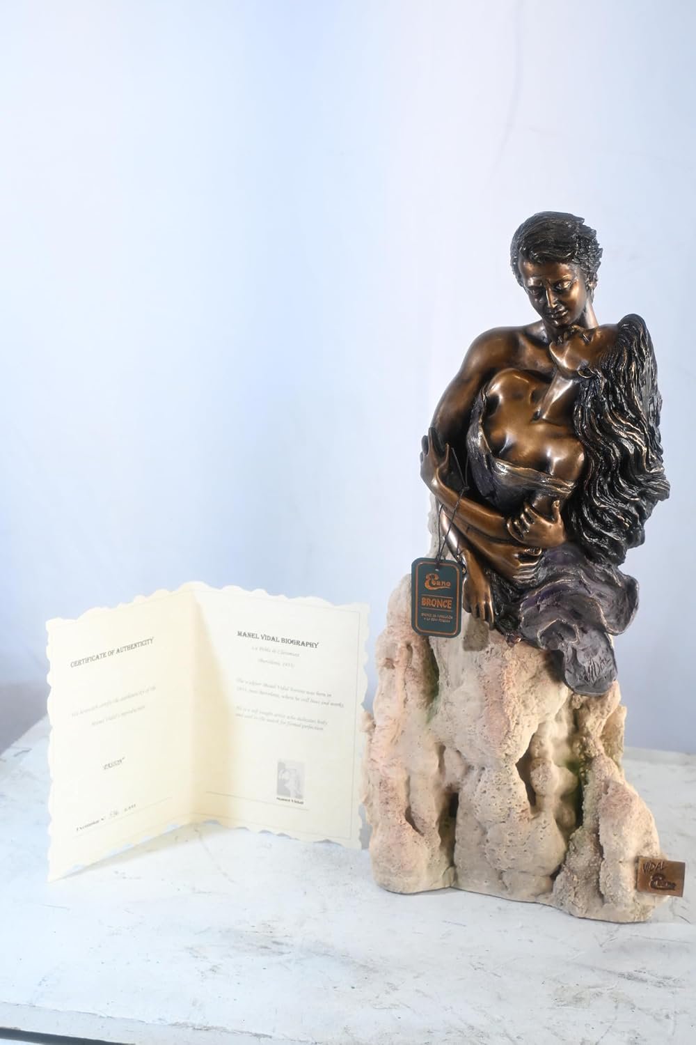 Manel Vidal Pasion Bronze Lovers Embrace Sculpture Ebano 11"x7"x20"H