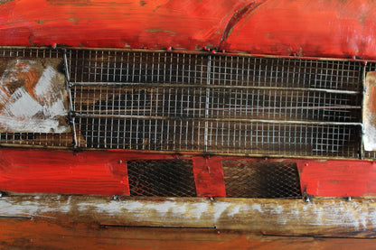 NIFAO Vintage Red Pickup Truck Painting on Wood with Raised Metal Accents 79" x 2" x 40"H