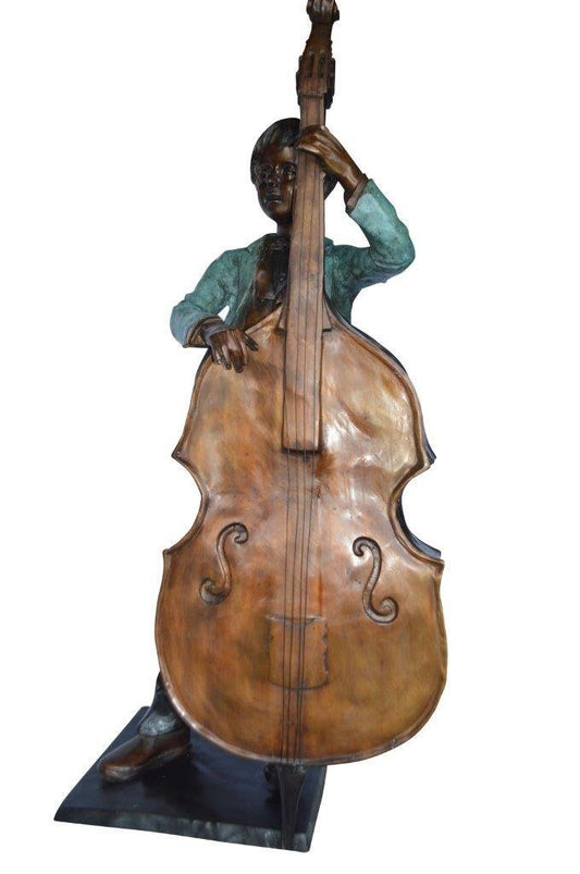 Boy playing cello large bronze statue -  Size: 19"L x 22"W x 59"H.