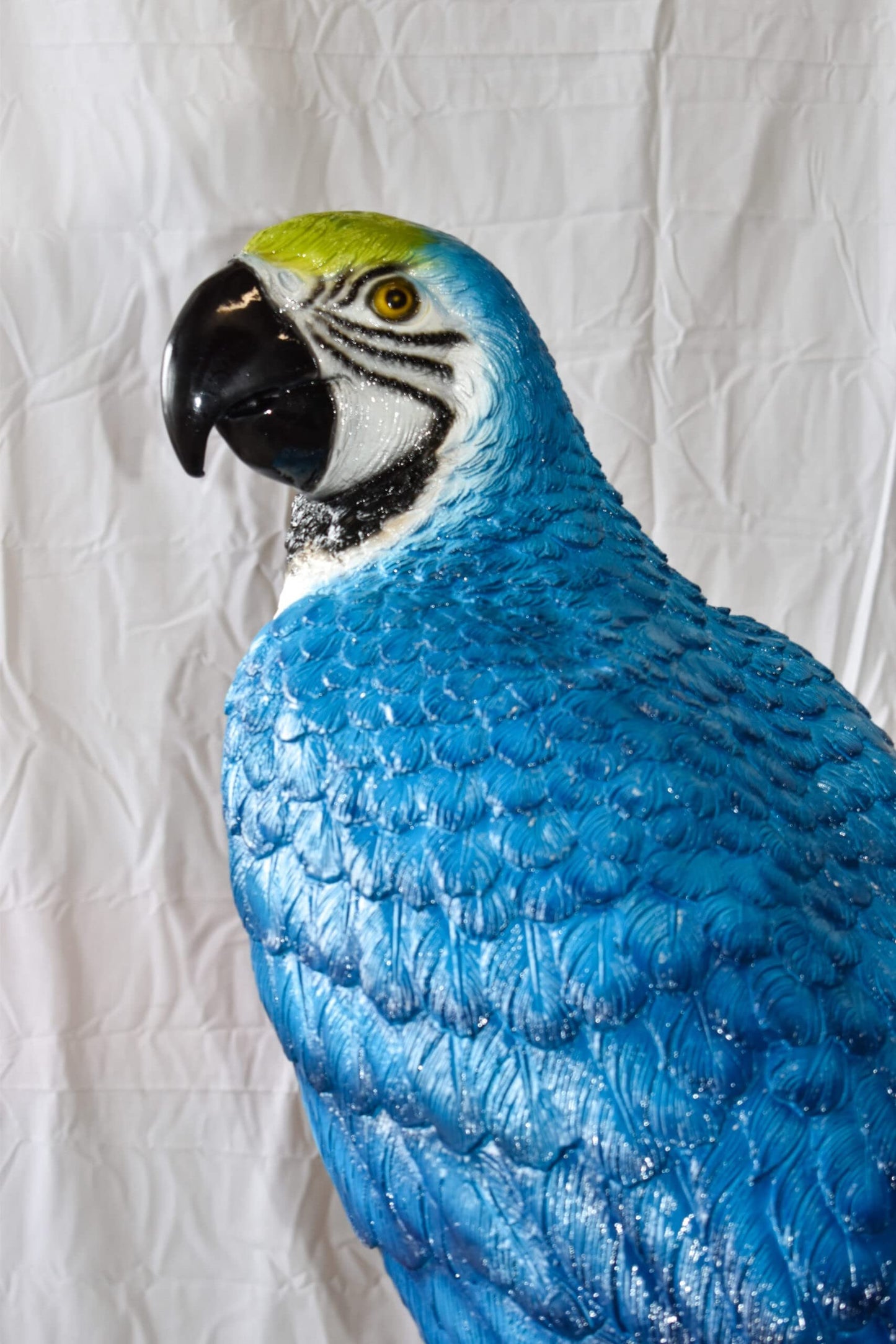 Giant Blue and White Parrot Standing on A Tree Bronze Statue 30" x 24" x 66"H