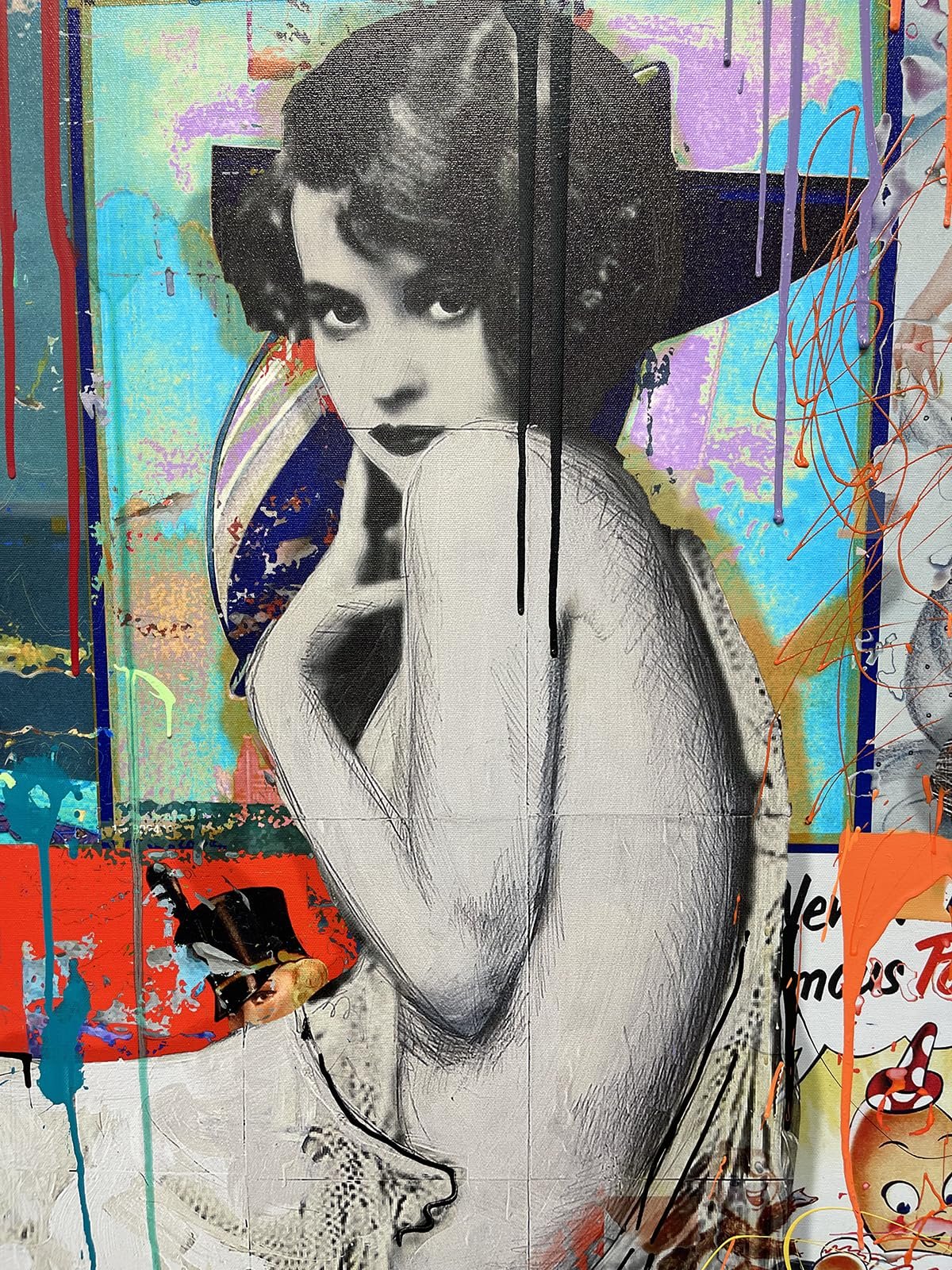 The Girl Next Door, original mixed media on canvas by Oliver Neilson, 38x60