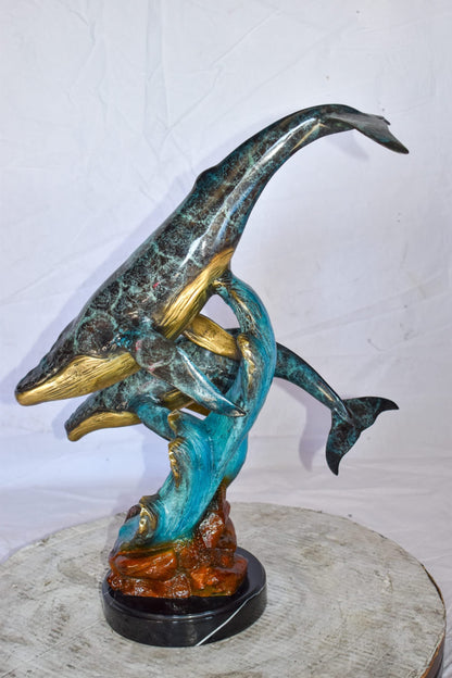 Pair of Humpback Whales Swimming in The Ocean Bronze Statue  20" x 10" x 25"H