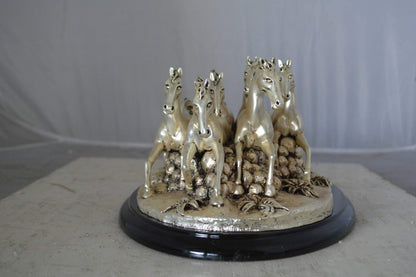 Charging horses resin statue on wood base - Size: 17"L x 10"W x 5"H.