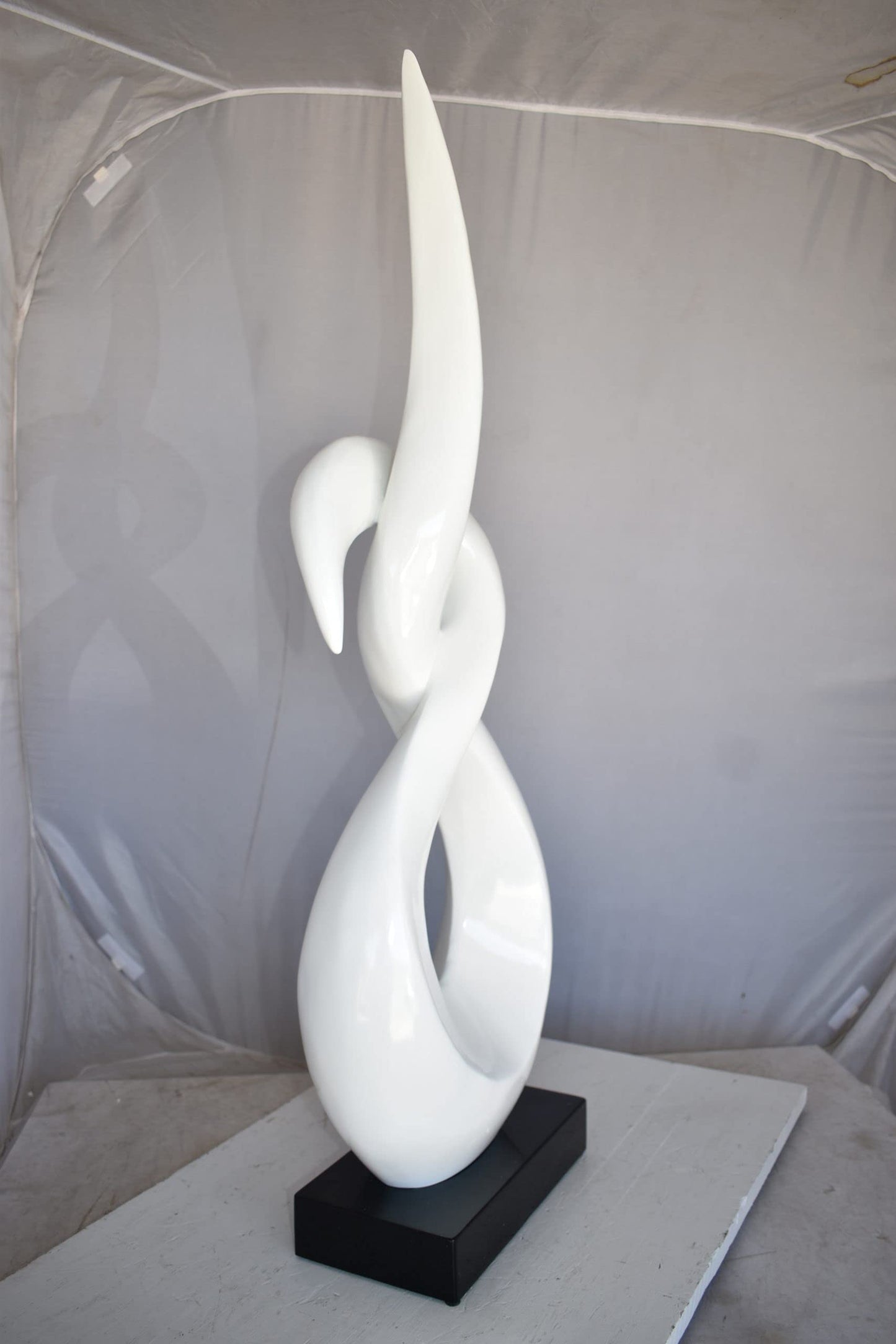 Modern Art White Eternity Sculpture Made of Resin on A Base 13" x 7" x 42"H