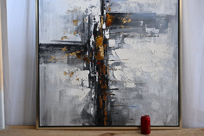 Paris Abstract Gray Gold Canvas Wall Art Framed Painting 61"x41"