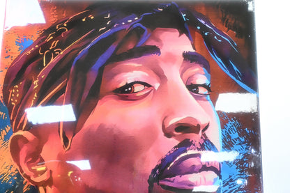Tupac Shakur Colorful Portrait Resin Covered Canvas 40"x64"