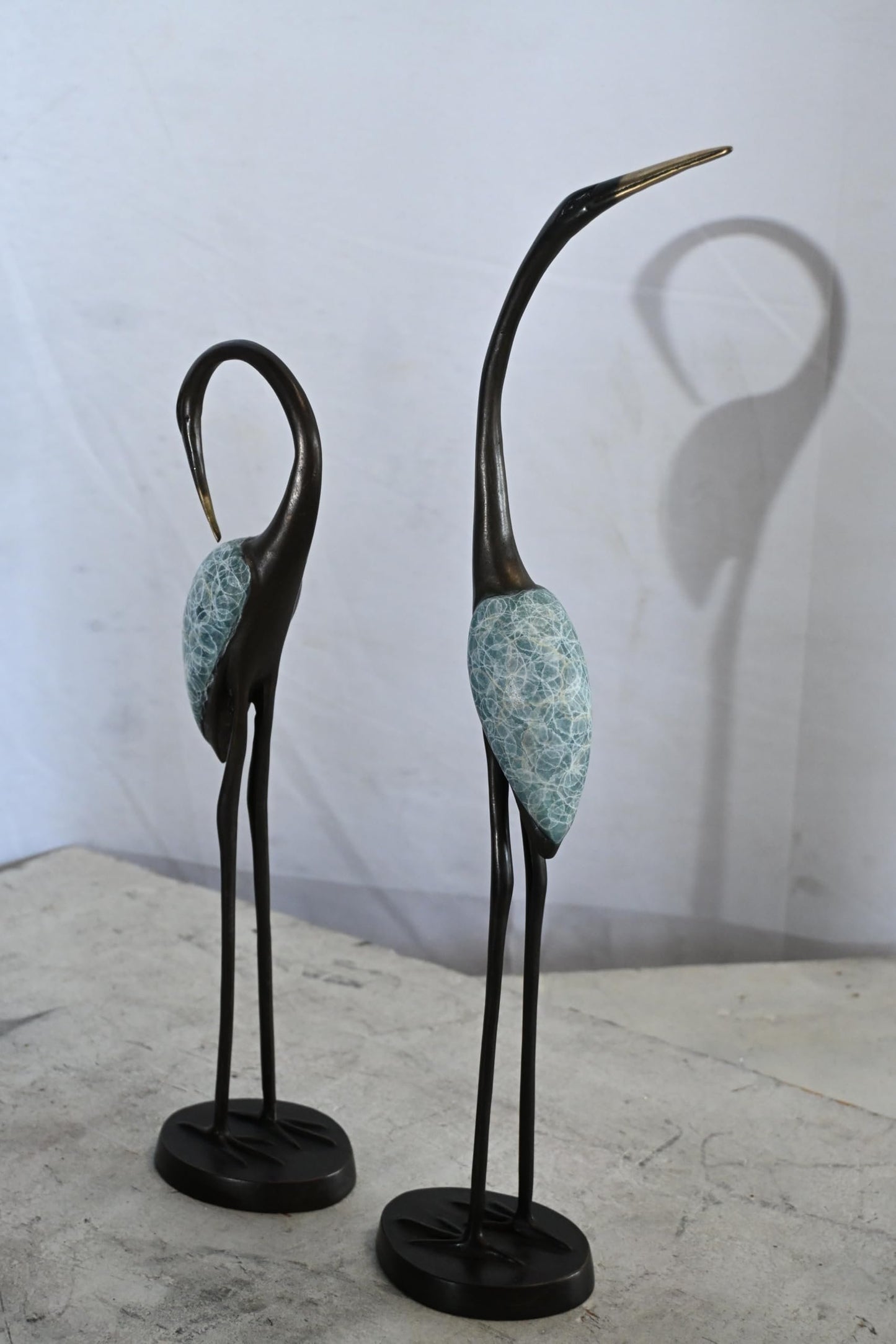 Bronze Crane Pair Statue Set Birds Sculpture Figurines 7"x4"x20"H