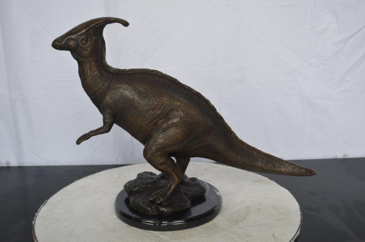 Parasaur Dinosaur Bronze Statue -  Size: 11"L x 23"W x 18"H.