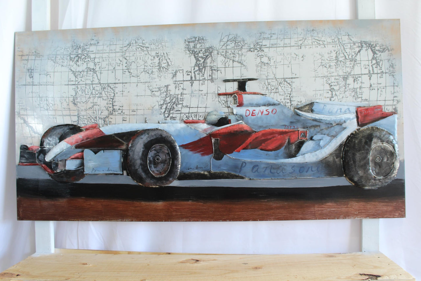NIFAO Formula 1 Inspired Race Car Painting on Metal with 3D Design 79" x 2" x 40"H