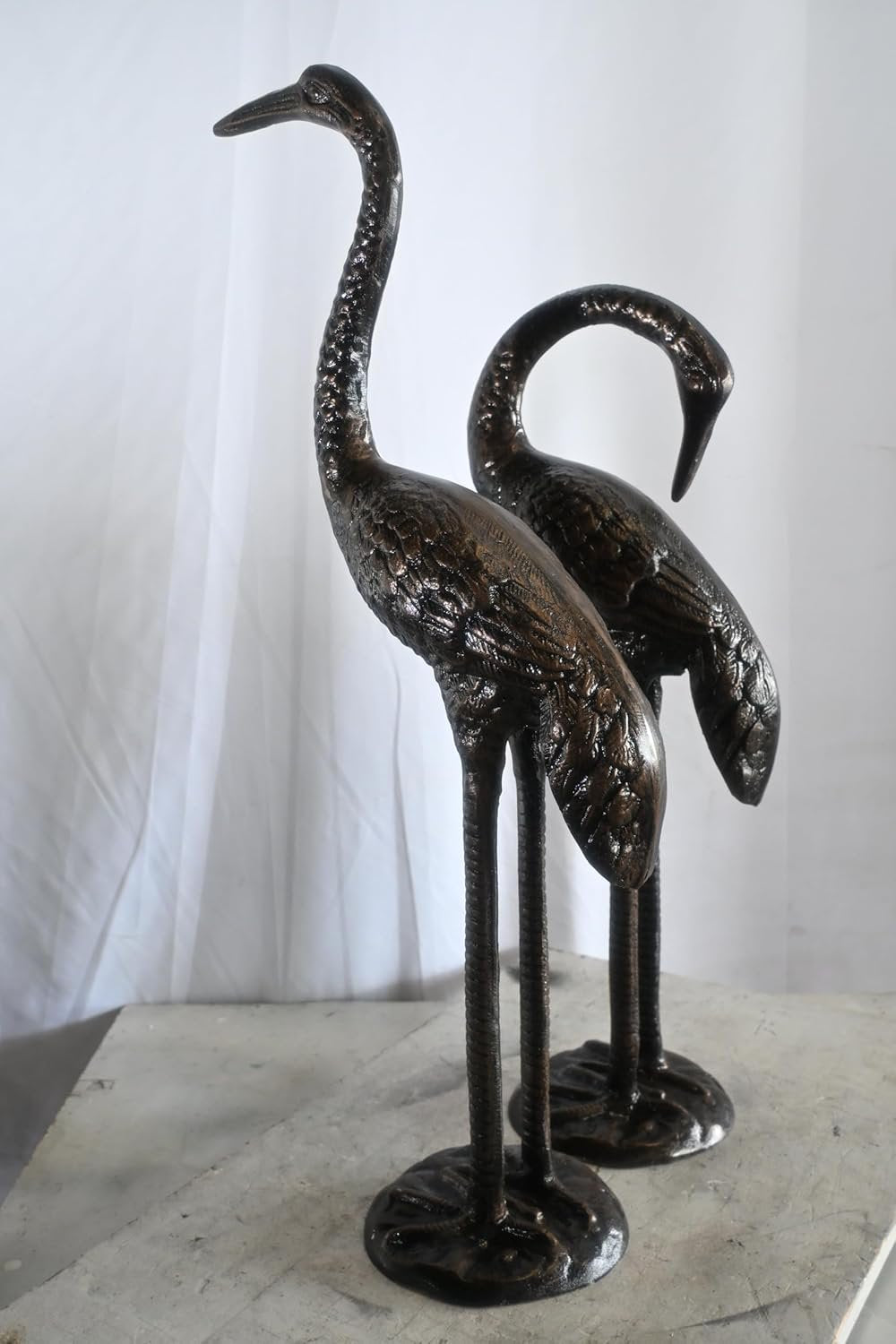 Elegant Pair of Standing Crane Birds Aluminum Sculptures 13"x16"x21"H
