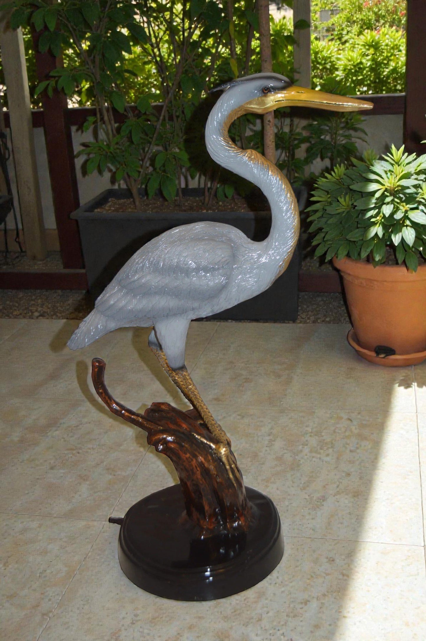 Crane Bronze Statue Fountain -  Size: 29"L x 13"W x 42"H.