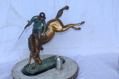 Dynamic Polo Player and Horse in Game Action Bronze Statue  21" x 11" x 22"H