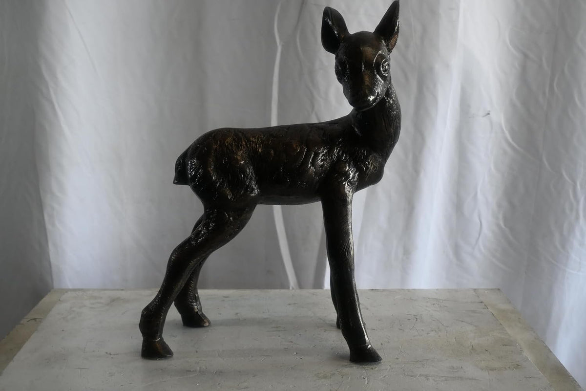 Curious Standing Fawn Sculpture in Aluminum Garden Decor 17"x10"x23"H