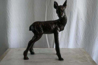 Curious Standing Fawn Sculpture in Aluminum Garden Decor 17"x10"x23"H